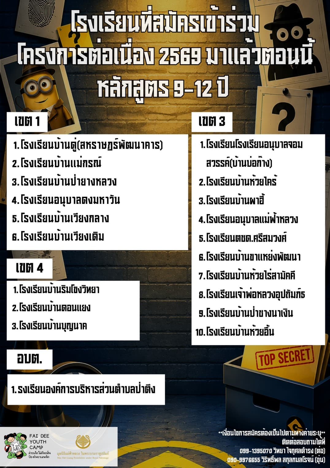 รายชื่อโรงเรียนเข้าร่วมการแข่งขันกล่องเกมโครงการต่อเนื่อง 2569 ในหลักสูตร 9-12 ปี